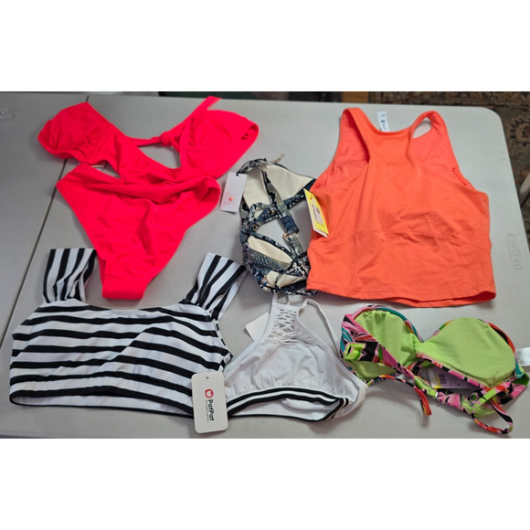 Colorful Swim 6 Piece Bundle Women's Small 1 Swimsuit & 5 Swim Tops NWT - Picture 2 of 16